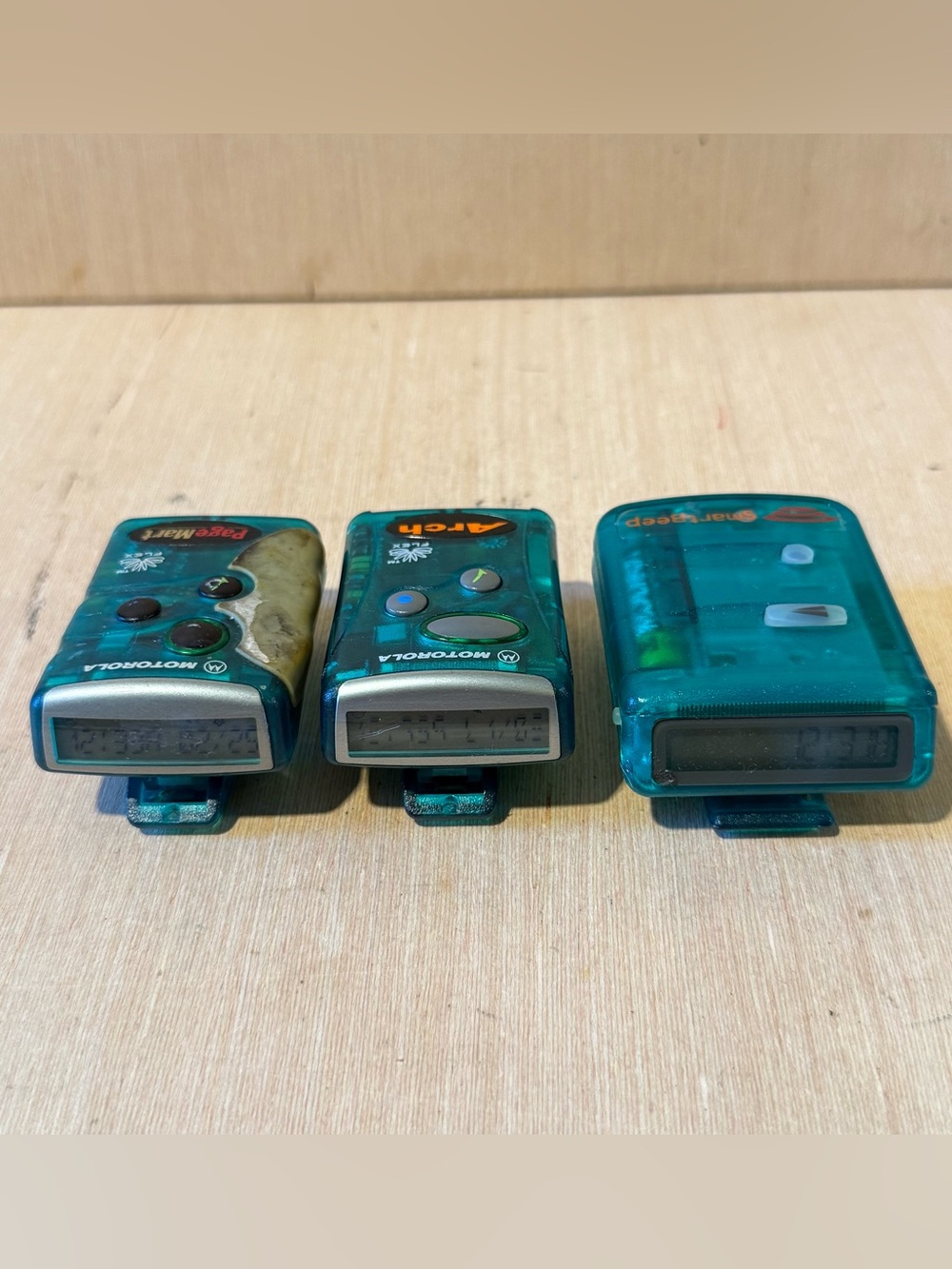 3-Vintage 90s Motorola Clear Pager/Beeper w/Clip Turns On”UNTESTED”Read Info Blw